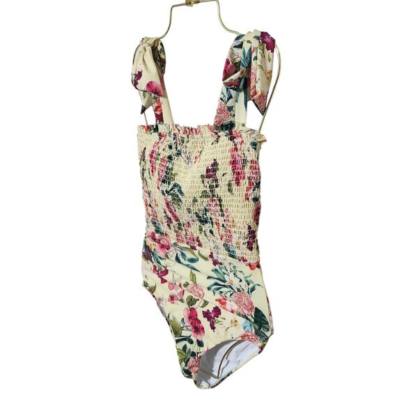Farm Rio Smocked Shoulder-Tie One-Piece Swimsuit XS - Picture 2 of 8